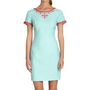 Lilly Pulitzer Aqua Shift Dress with Coral Trim